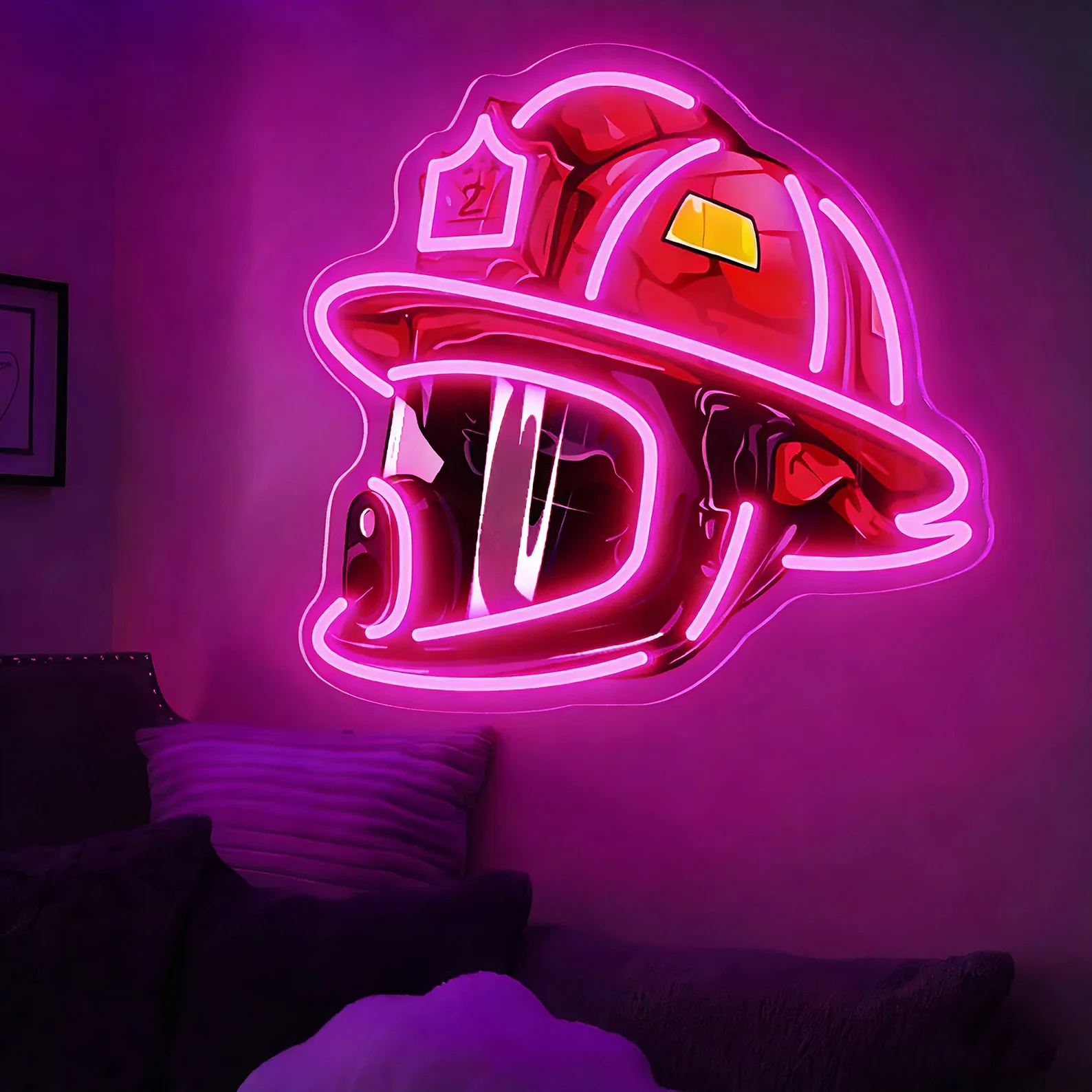 Firefighter Helmet Neon Sign,Firefighter Neon Artwork,Firefighter Gift,Firefighters and Fire Station Decoration,Custom Neon Sign