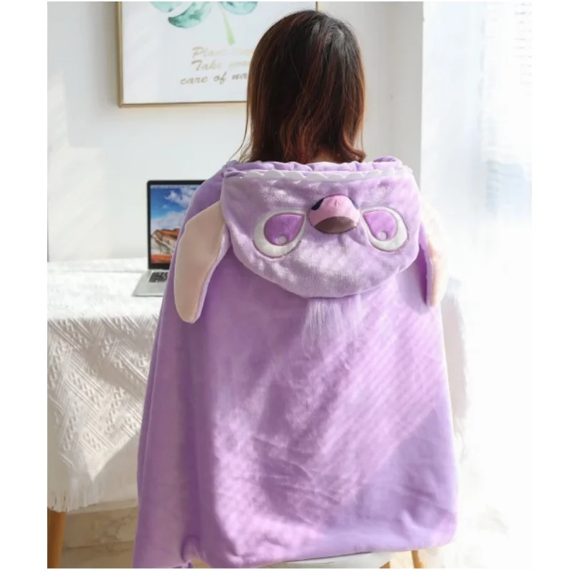 New Stitch Hooded Cloak Blanket Cartoon Anime Thickened Big Blanket With Hat Flannel Warm Blanket Student Office Nap Blanket