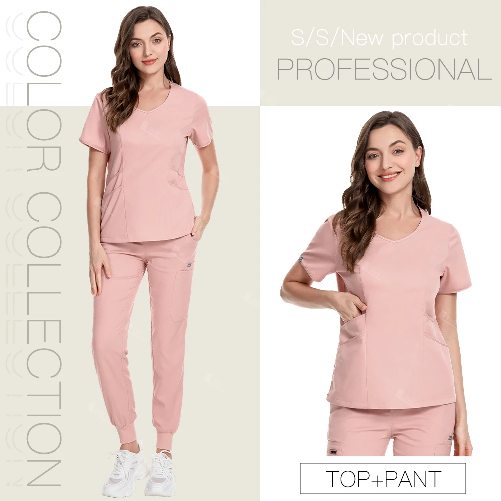 High Quality Nursing Scrub Uniforms Set Hospital Nurse Uniform Wholesale Pocket Top Jogging Pant Medical Surgical Uniforms Women