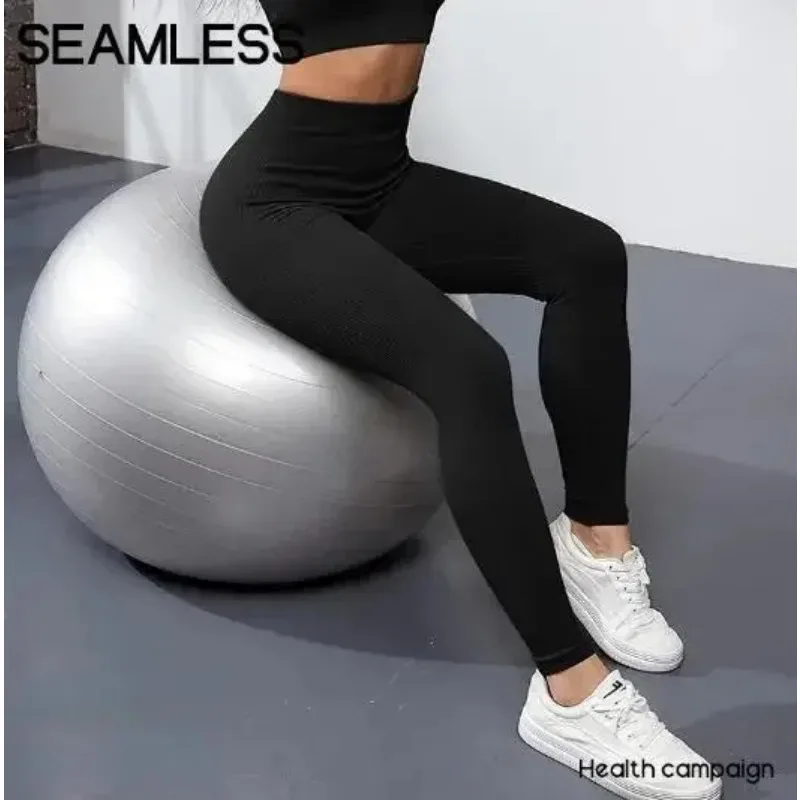 Women High Waist Seamless Thread Knitted Yoga Leggings Hip Lifting High Elastic Slim Training Running Gym Fitness Fashion Pants