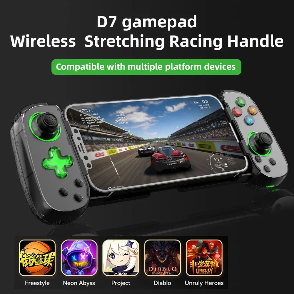 D7 Telescopic Mobile Phone Gamepad Bluetooth 5.0 Type-C Wireless Game Controller Joystick for Android/iPhone /Switch /PS4 /PC