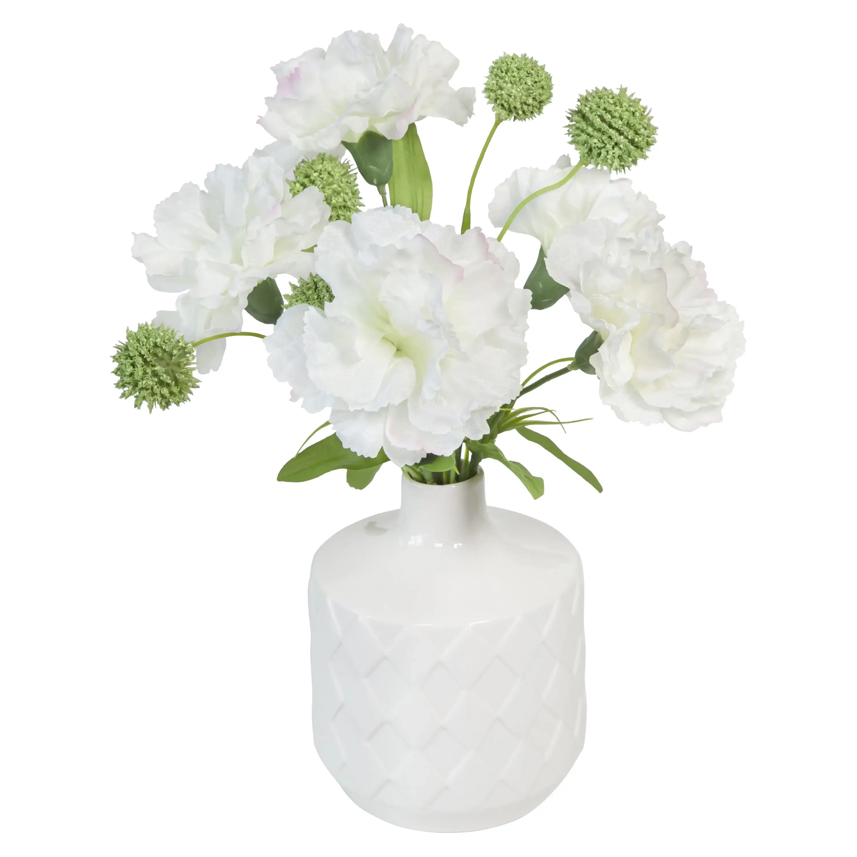 Escolha de flores de cravo branco de seda artificial de 13 polegadas com 5 cabeças, para uso interno