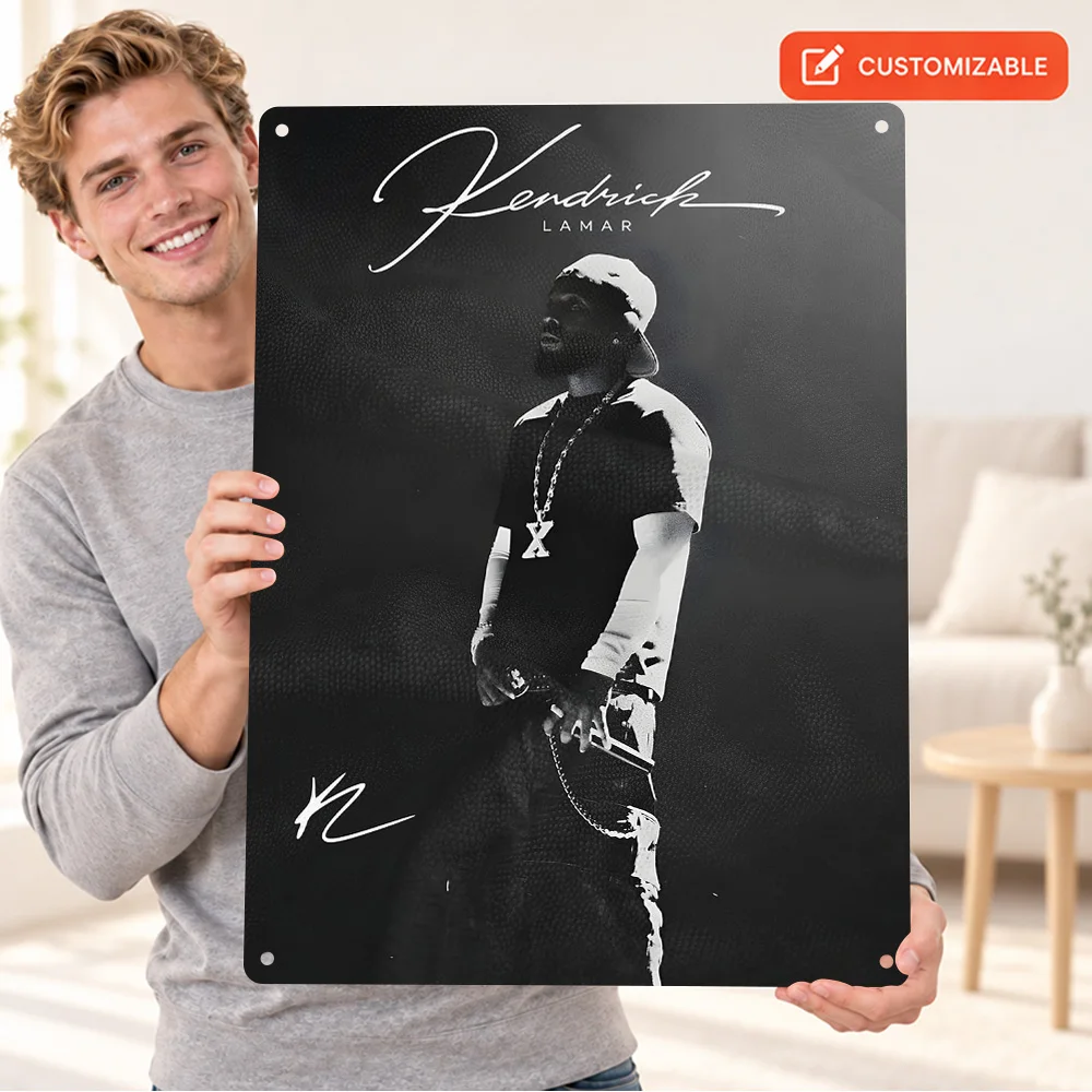 Kendrick Lamar Portrait Rapper Textured Metal Poster Customized Aluminum Sign Black And White Style Wall Art For Living Room