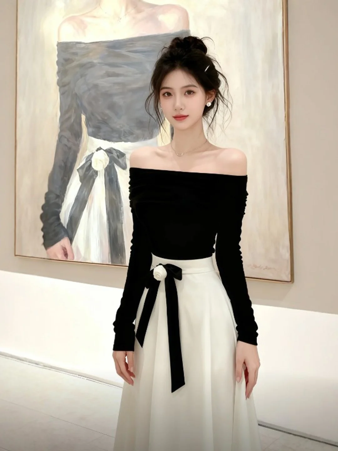 

Gentle Wind Unique Beautiful One Shoulder Top Half Skirt Two Piece Set Anti Aging Whole Set Spring 2026 Fashion Ensemble