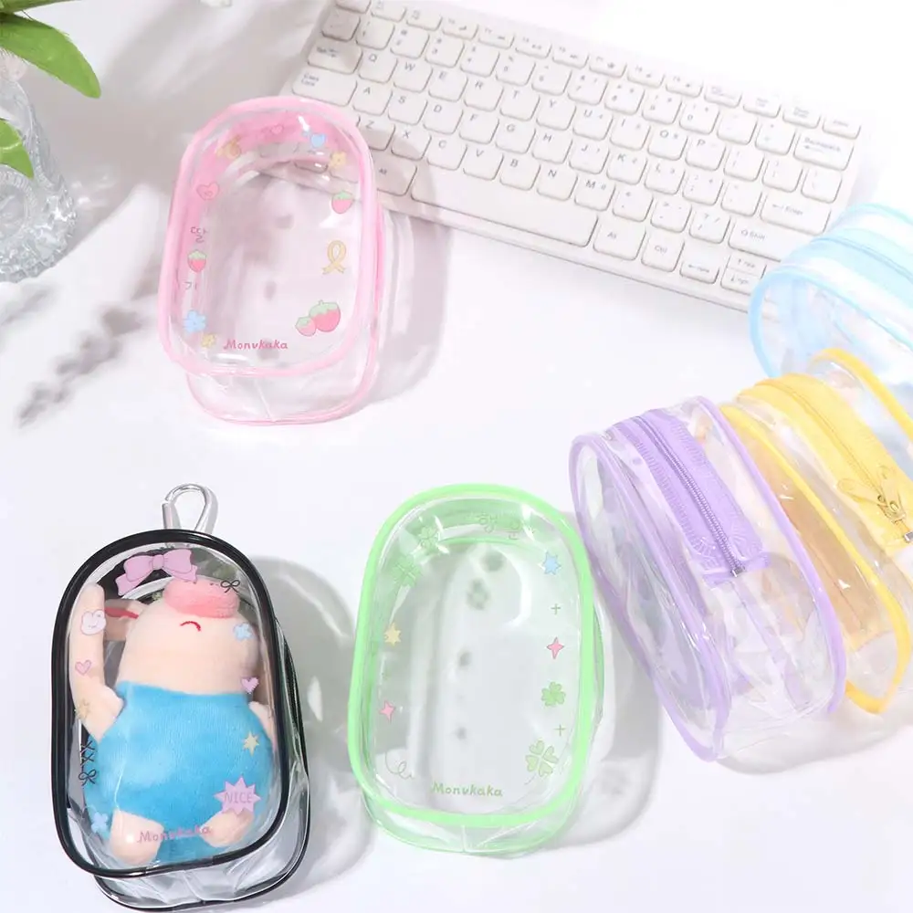 Sac transparent de 10 cm au design de dessin animé Kawaii, sac de rangement à fermeture éclair transparente en PVC, sac de présentation extérieur mignon