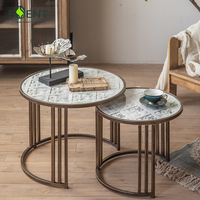 Nordic Iron Round Distressed Coffee Table Tea Desk Living Room Furniture Luxury Small Side Wood Top Glass Nested Coffee Table