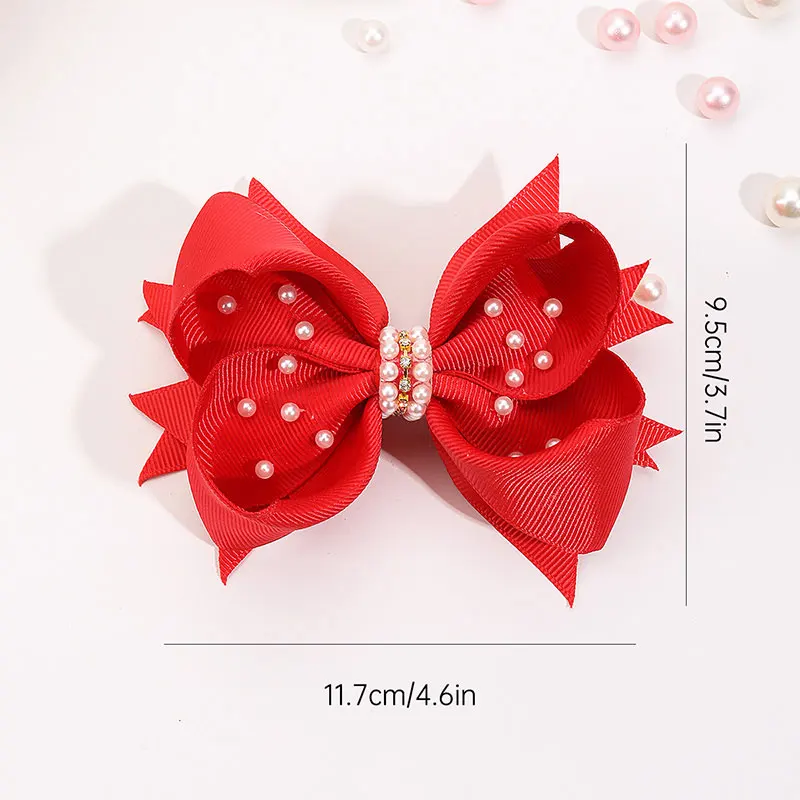 Sweet Pearl Hair Bow Clips Girls Ribbon Bowknot Hairpins Hairgrips Kids Boutique Hair Clip Headwear Handmade Hair Accessories