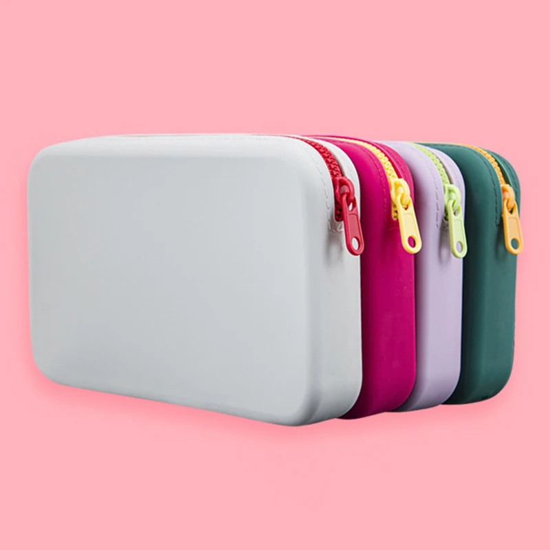 Small Square Silicone Cosmetic Storage Bag Large Capacity Travel Makeup Brush Holder Portable Cosmetic Waterproof Organizer