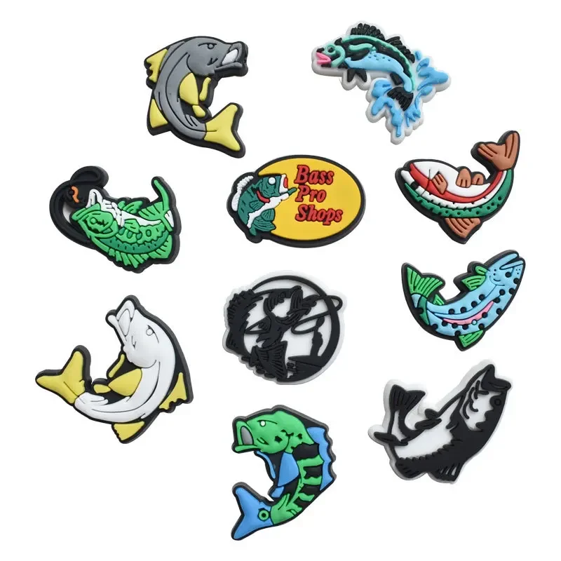 2/10pcs PVC soft fish characters shoe charms buckles decorations for clog wristbands sandals carton accessories kids boys party