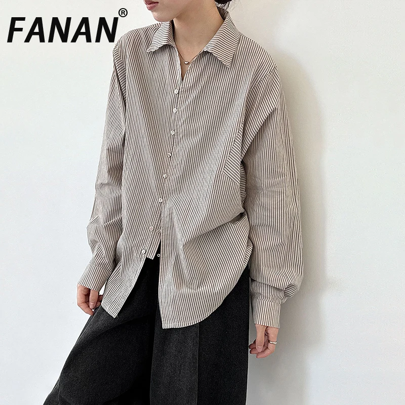 

FANAN офисные женские полосатые рубашки контрастного цвета для женщин, однобортные элегантные свободные блузки с лацканами, мода 202, осень, новинка