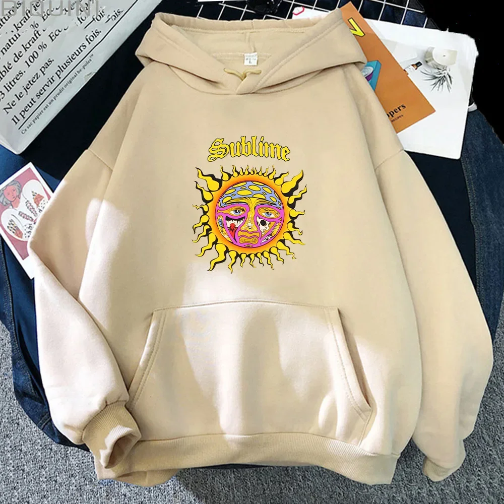 Sublimee Sun Fleece Sweatshirts Casual Loose Hoodies Oversized Y2k Tops Streetwear Pullovers Hip Hop Printing Pullovers Regualr