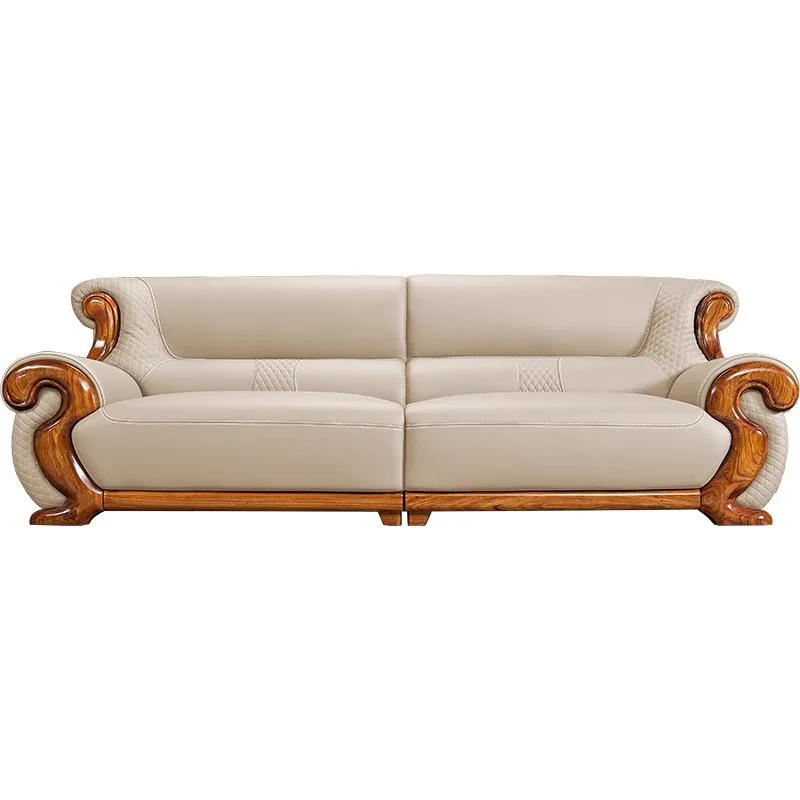 

Кожаный диван, новая элитная вилла в китайском стиле, гостиная, дом, современный простой кожаный диван из цельного дерева, комбинация диванов