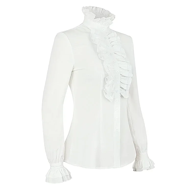 Pop femmes nœud papillon dentelle à volants chemises blanches Vintage Vampire Renaissance victorienne Steampunk médiéval gothique chemise Halloween Cos