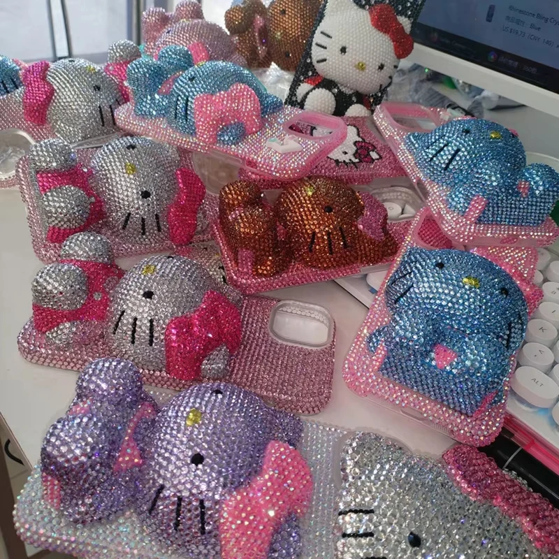 

Hello Kitty Rhinestone Bling Crystal Phone Case Chain for Iphone 11 12 13 14 15Pro Max X Xs Xr 17 Plus Se 2 3 10 Kawaii Cartoon