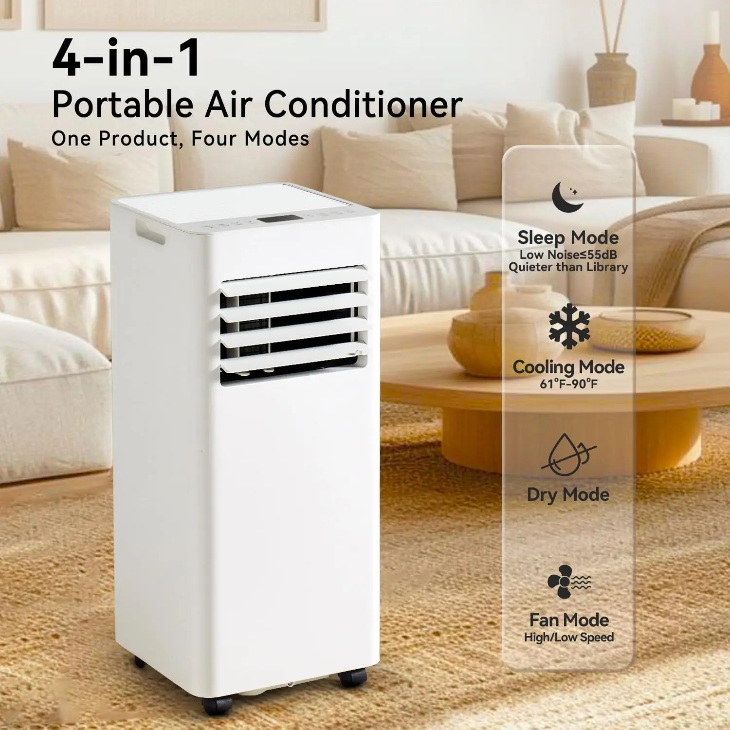 10000 BTU Portable Air Conditioners, 4-IN-1 AC Unit, Fast Cooling, Dehumidifier, Fan & 24H Timer Quiet Sleep, W/Remote Control