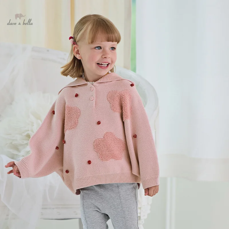 Dave Bella Children Girls Baby Outerwear 2024  Autumn Cute Pink Cloud Pattern Children's Overcoat Cloak Gentle Party DB3242102