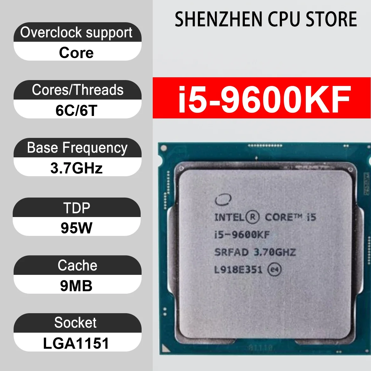 Intel Core i5-9600KF 6 Core 6 Thread 3.7GHz 95W 9MB Cache 14nm LGA 1151 SRFAD DDR4 2666 MHz Coffee Lake Refresh
