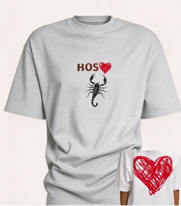 2026 Summer Loose Fit Mens Basic Tshirt, Abstract Cartoon Dog Chest Print, Breathable Streetwear Top Multi Color Options