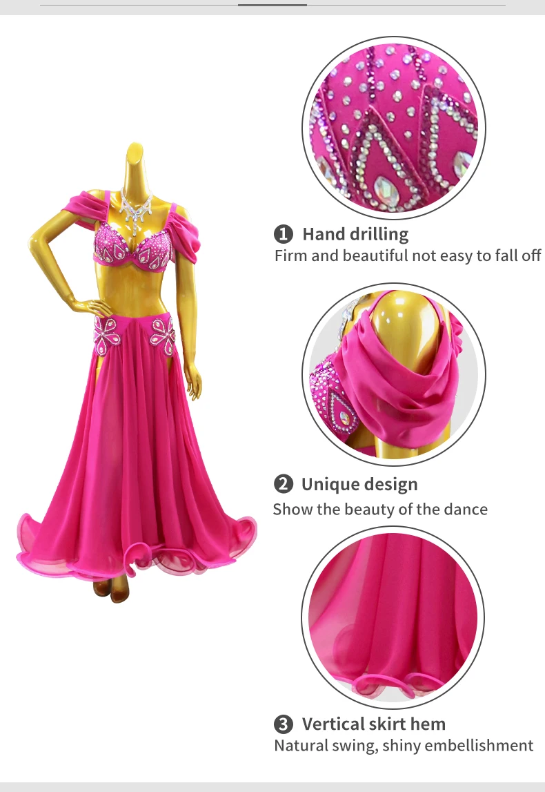 Kostüm für orientalischen Bauchtanz 2026 Karneval Tanzkleidung Damen Langer Rock Zigeuner-Outfit Abend-Übungskleidung Bauchtanzkleidung – Detail 6