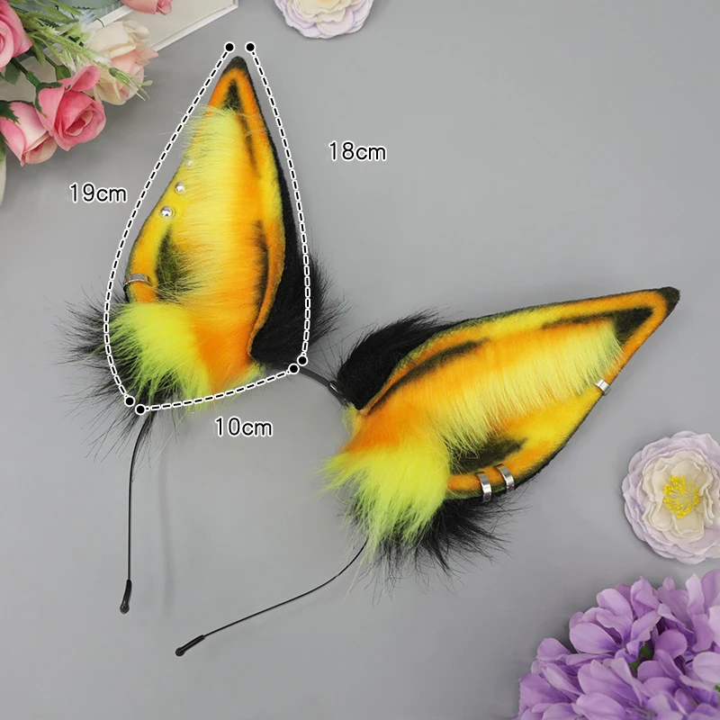 

Plush Animal Ears Hairband Cosplay Headwear Halloween Accessories Girls Game Anime Plush Ear Headband, With Metal Stud Earrings