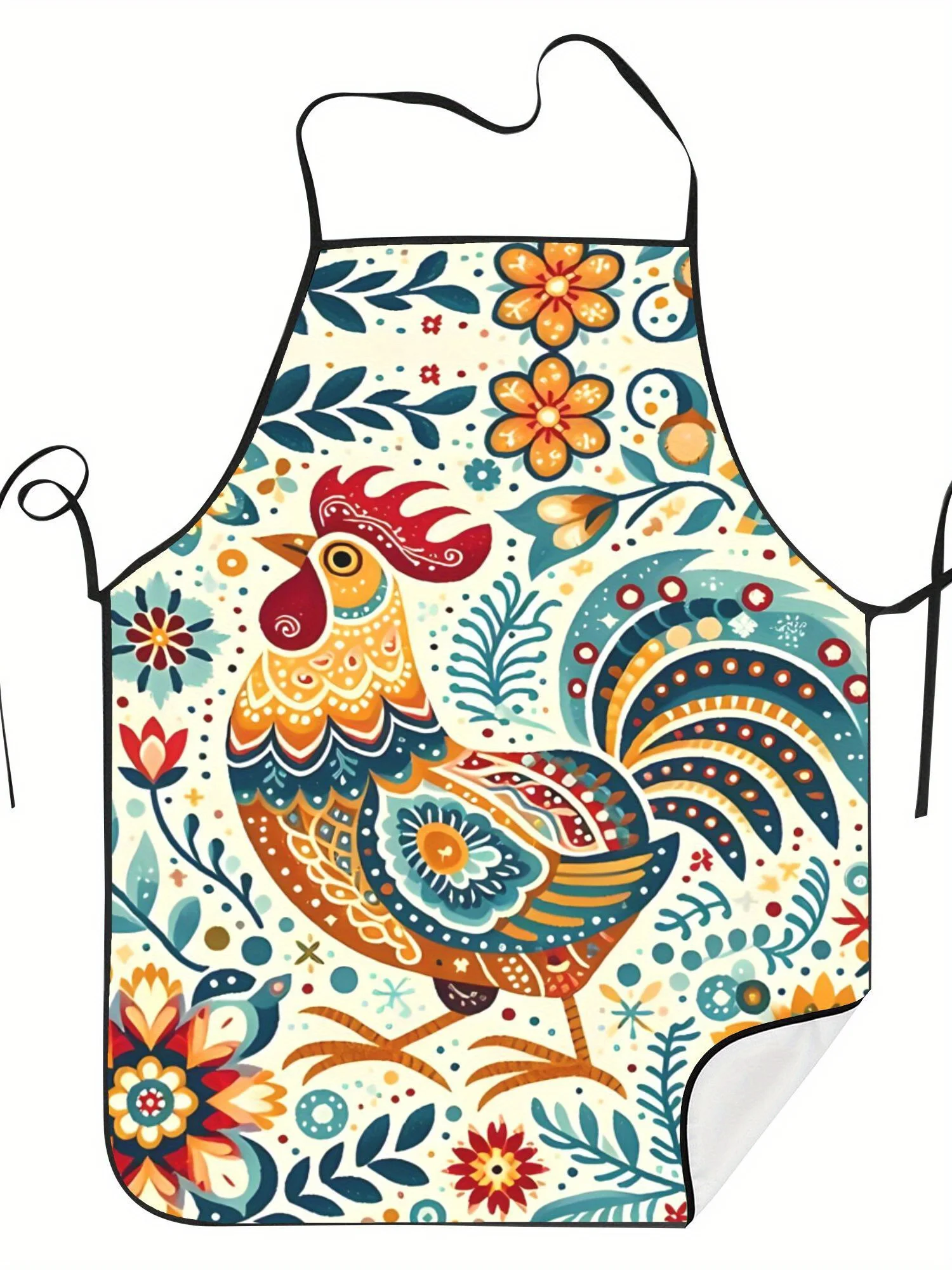 Delantal estampado, diseño de gallina de flores suecas, gallo vibrante y estampado floral, tela tejida liviana, ideal para cocina