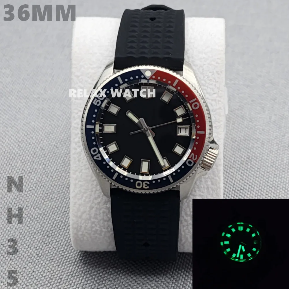 

36mm Sapphire Glass Two Version Bezel Four O'Clock Crown Stainless Steel Watch Japan Nh35 Automatic Movement