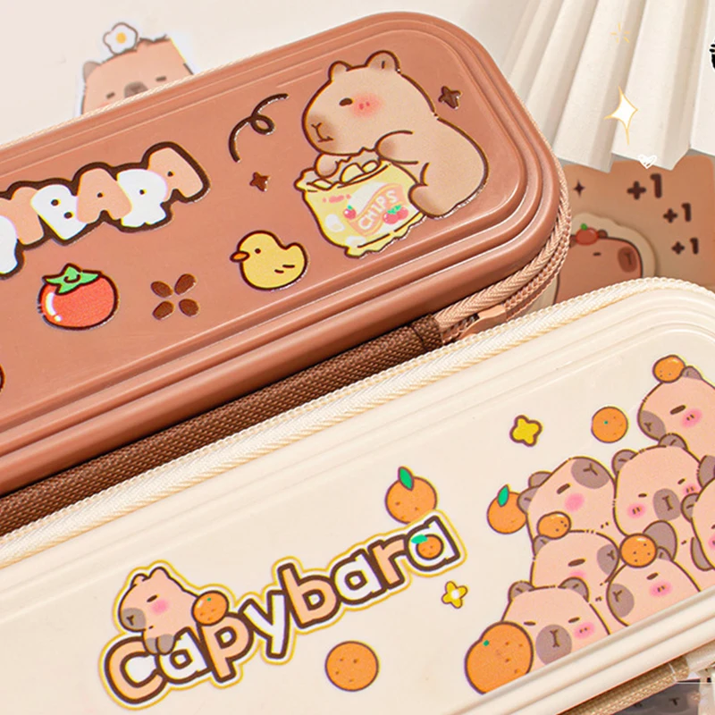 Cartoon Capybara Pen Bag Pencil Case Large Capacity Dirt-Resistant Portable Pencil Case Stationery Office School Supplies