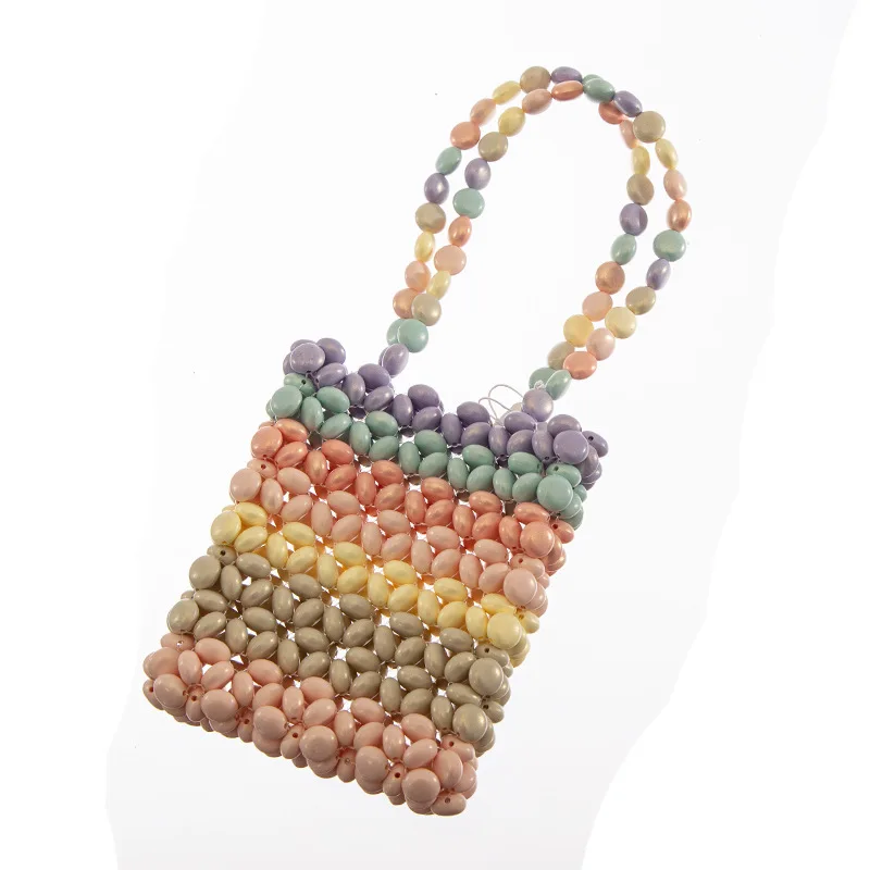 Bolso de mano Retro tejido a mano con cuentas para mujer, bolso cruzado con diseño de flores empalmadas multicolor, personalizado