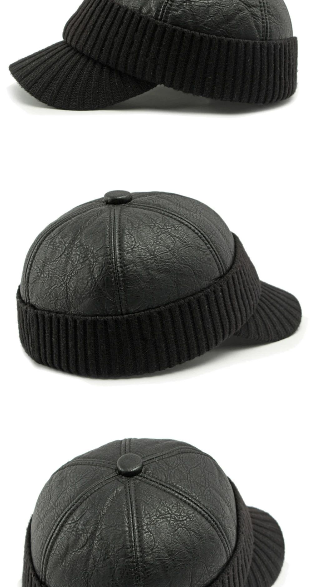 HT4542 Hohe Qualität PU Leder Kappe Dicke Warme Winter Baseball Kappe Männer Baseball Hüte Snapback Earflap Cap Papa Hüte mit Ohrenklappe – Detail 7