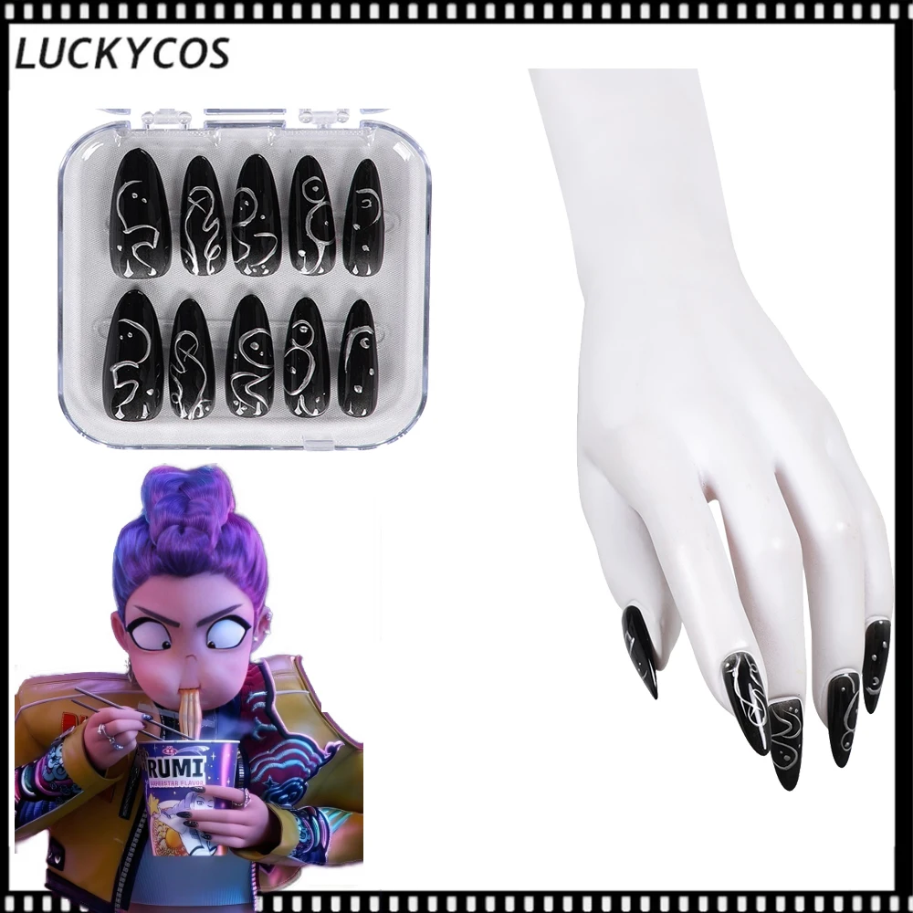 

Rumi Black Fake Nail Demons Roleplay Hunter KPop Nails Women Girl Beauty Halloween Carnival Costume Accessories Cosplay Prop