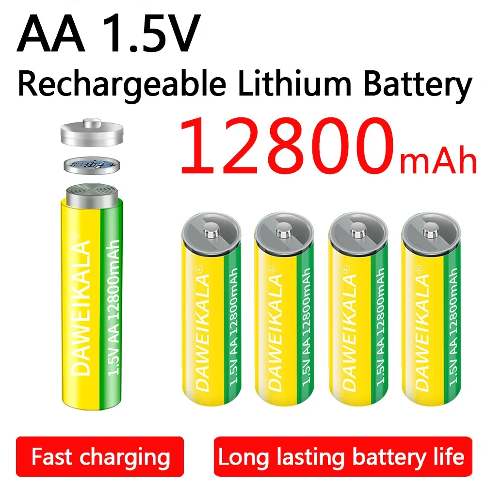 1.5V AA Battery 12800mAh 1.5V Li-ion Rechargeable Battery Lithium Battery Manufacturers Direct Sales for Cameras Electric Toys