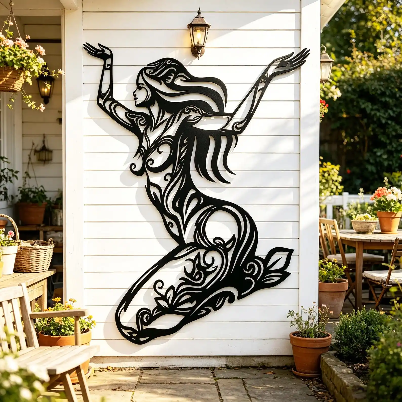Flat Goddess Metal Wall Art, Laser‑Cut Iron Silhouette, Powder‑Coated Rust‑Resistant Boho Coastal Feminine Energy Wall Decor