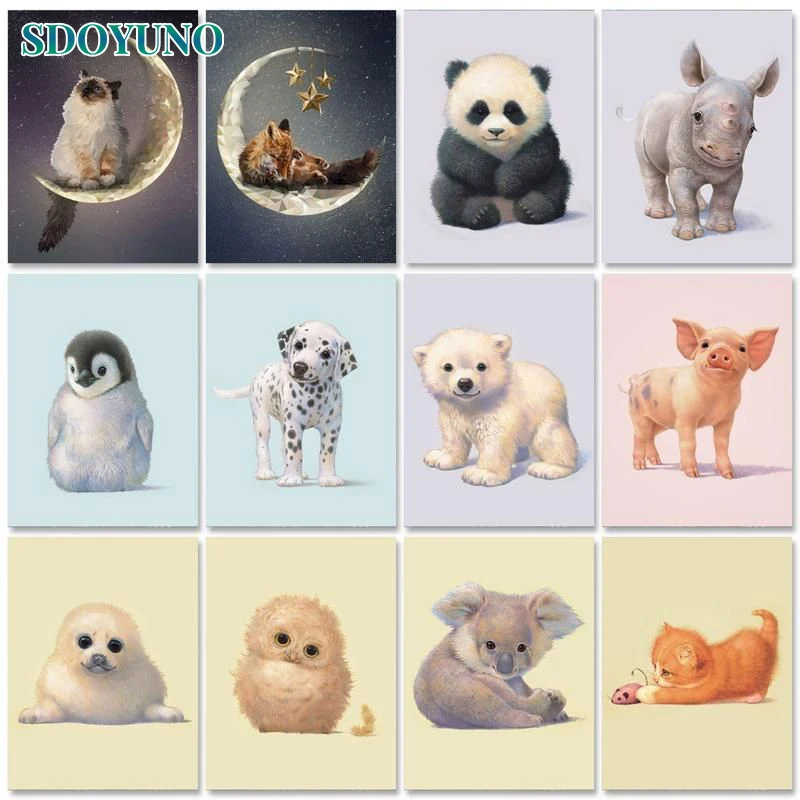 

SDOYUNO Interior Painting by numbers Frameless Picture Drawing Cute Animals DIY Pictures by numbers Artwork Wall Decor