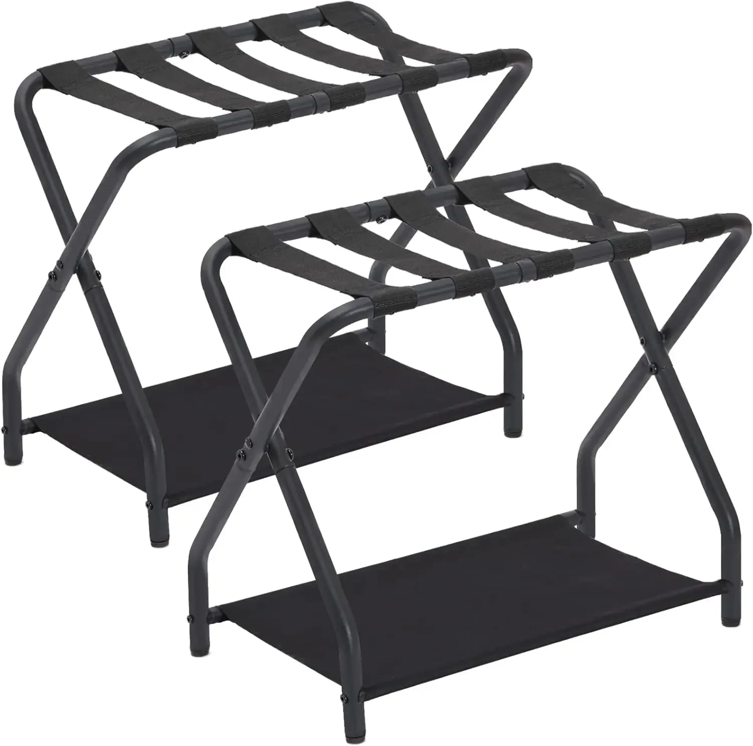 Luggage Rack, Set of 2, Foldable Suitcase Stands for Guest Room, Metal Luggage Holder with Storage Shelf for Bedroom,