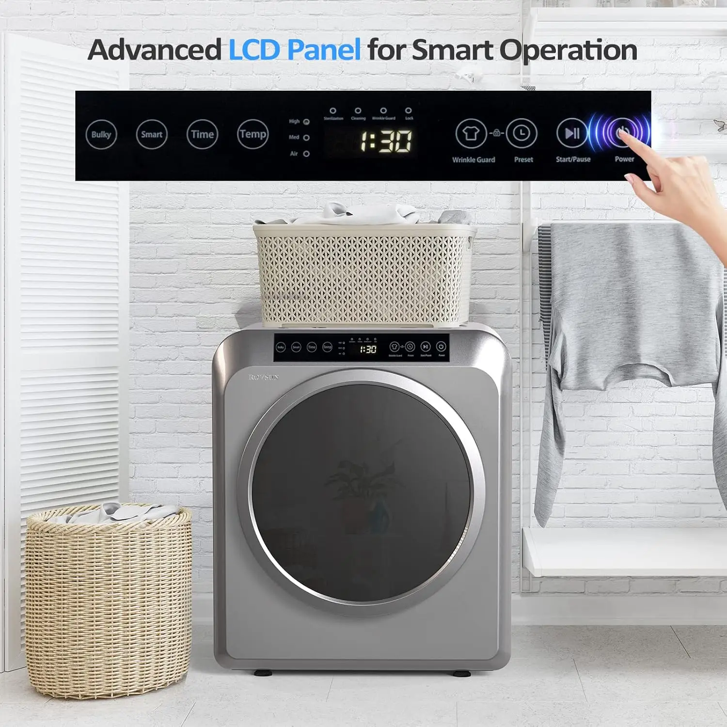 Portable Clothes Dryer, 3.5 Cu.Ft High End Front Load Tumble Laundry Dryer with LCD Touch Screen, Stainless Steel Tub for Apartm