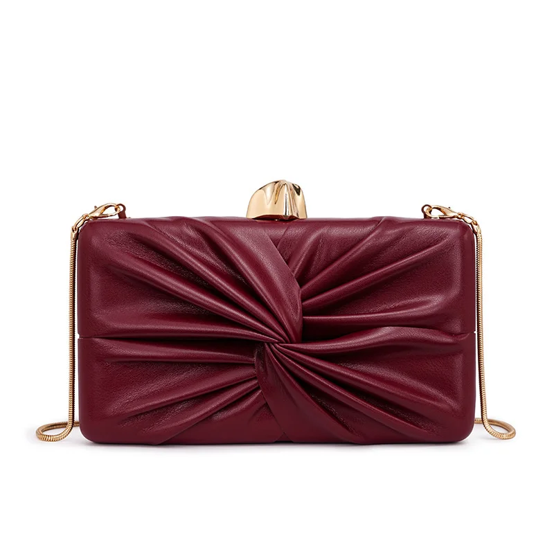 

Fashion Evening Bag for Women Trendy Burgundy PU Clutch Bags Elegant Ladies Silver Cocktail Party Purse with Crossbody Chain