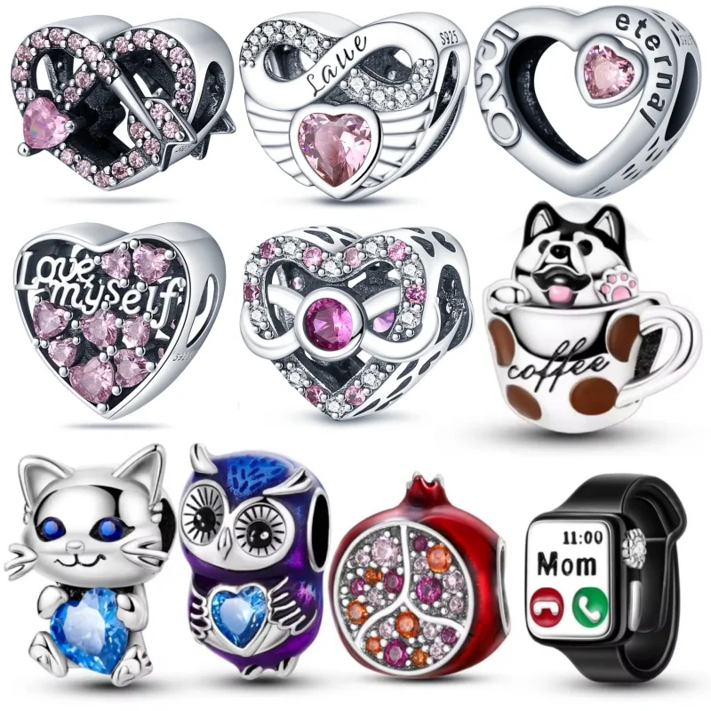 2026 جديد 925 الفضة النقية رومانسية الكلاسيكية زهرة القلب ارتفع حبة سوار DIY بها بنفسك رائعة صنع المجوهرات هدية