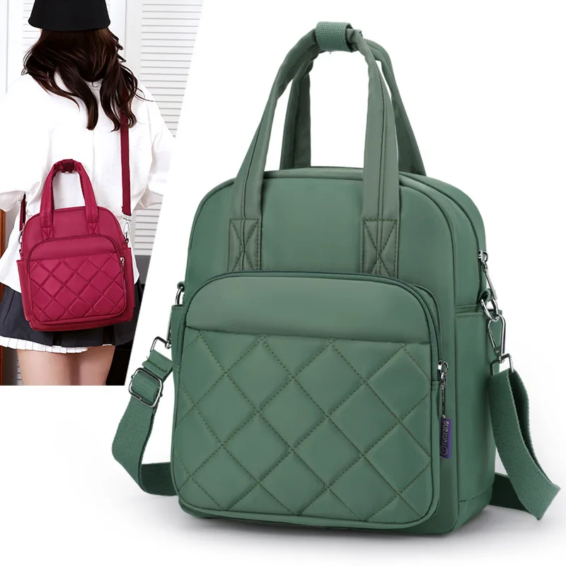 New Model Embroidery Thread Diamond Grid Lady Backpack Large Capacity Multi-Purpose Handheld One-Shoulder Diagonally Across