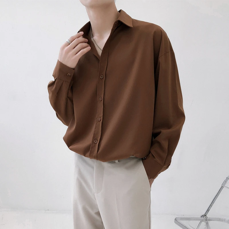 Men Long Sleeve Shirt Luxury Tops Sexy Clothing Spring Autumn Casual Single-breasted Office Business Work Green Ice ilk Blouse