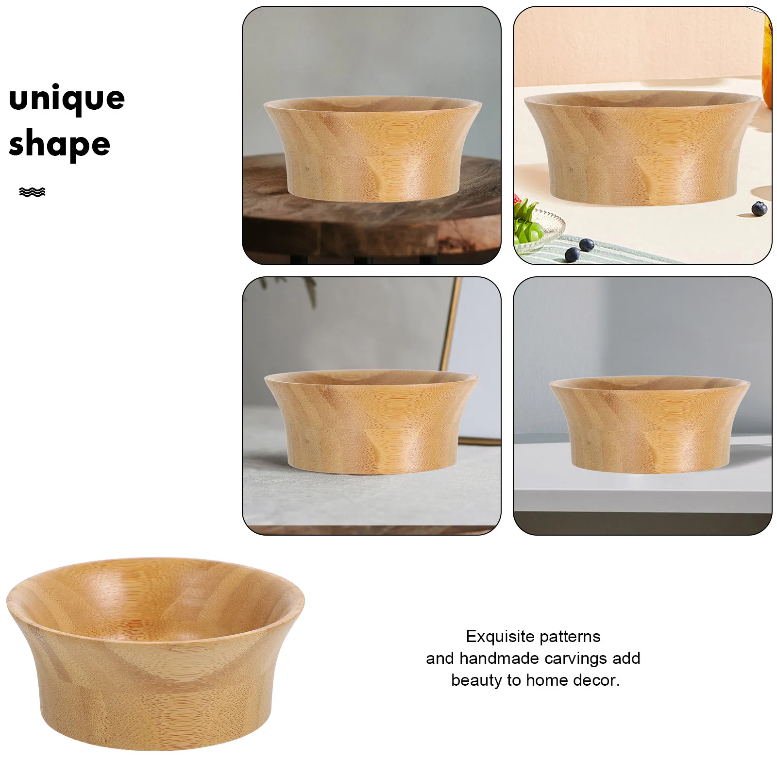 

1pc Food Decorative Bamboo Serving Round Deep Soup Noodle Salad Rice Container Kitchen Storage Bowl Bamboo Mixing Bowl