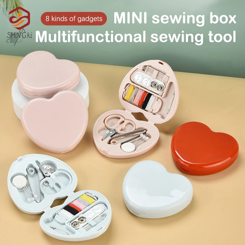 1pc Mini Sewing Box Household Buttons Scissor Pins Heart-shaped Storage Box Portable Travel Sewing Tool Accessor