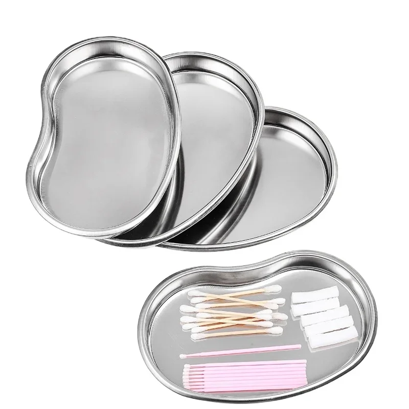 5Pcs Kidney Shaped Stainless Steel Sterilized Tray for Medical Dental Surgical Cosmetic Tattoo Tools - 3 Sizes Available
