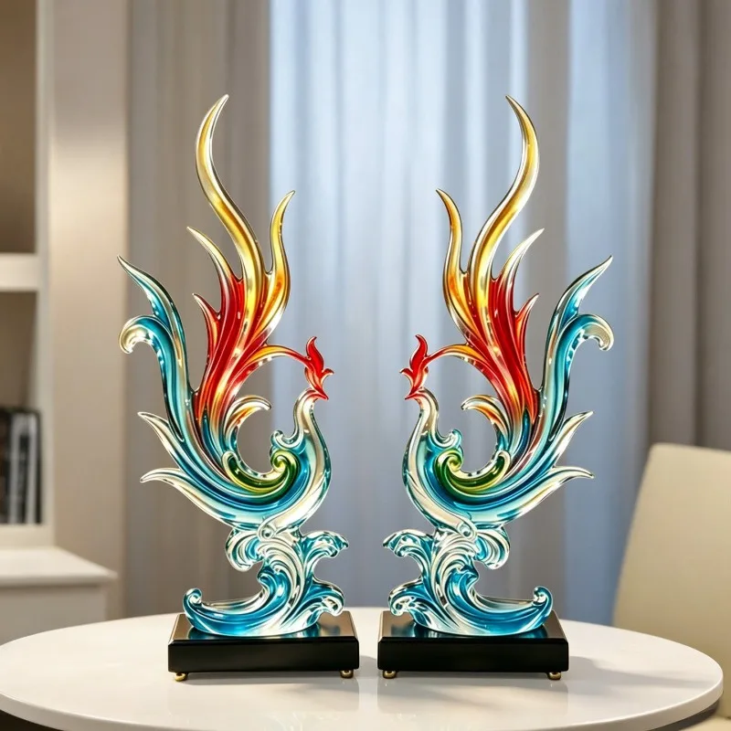 Luxury Abstract Art Phoenix Statuette Decoration Living Room Entrance Wine Cabinet Office Desktop Figurine Decorations Gifts