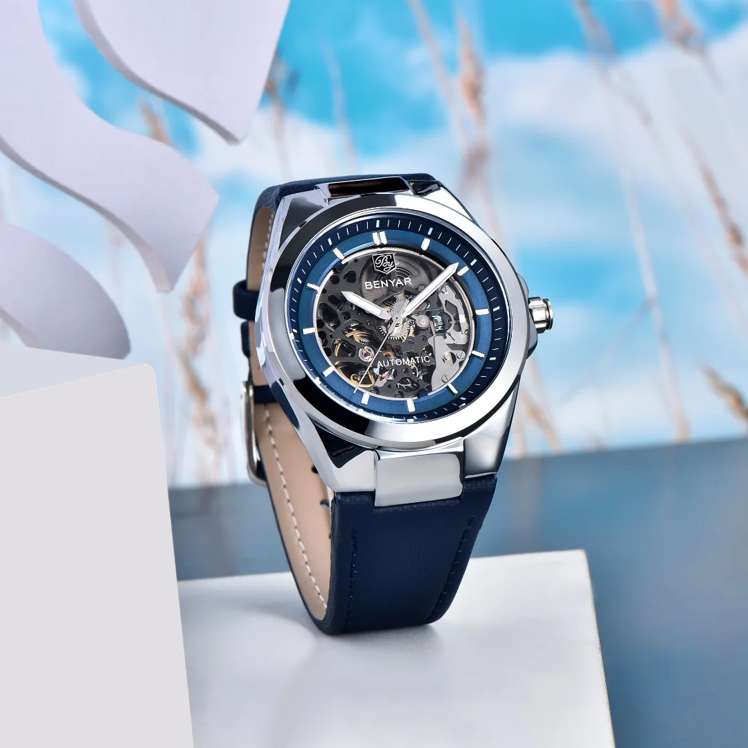 Benyar New Skeleton Automatic mechanical wristwatch Fashion Classic Watch Alloy daily waterproof watch BY5207 Hombre reloj