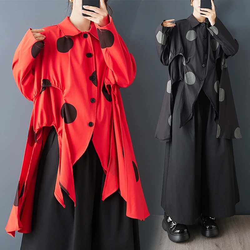 

Faionable Свободный асимметричный топ с принтом, женский повседневный универсальный дизайн, смесь хлопка из полиэстера, длинный све, весна