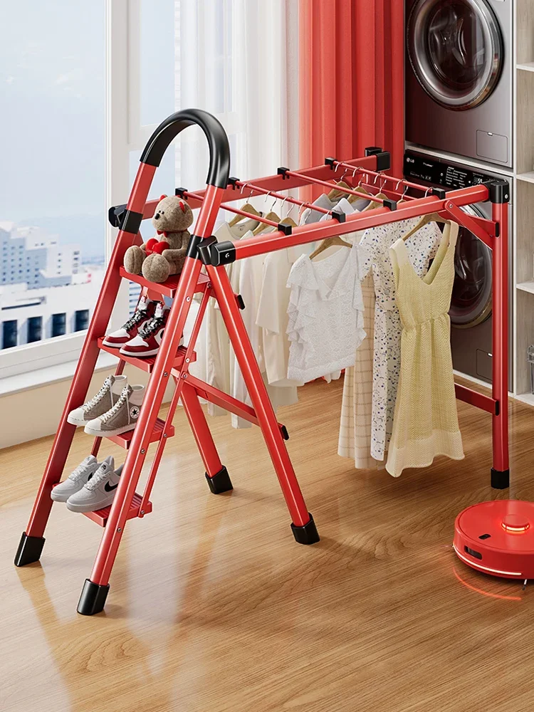 Household ladder drying rack dual-purpose ladder balcony indoor multi-functional folding widening step  rising housewarming