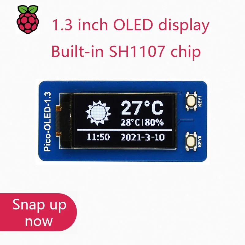 Raspberry Pi Pico 1.3 inch OLED display Built-in SH1107 chip and 2 buttons convenient for expanding applications