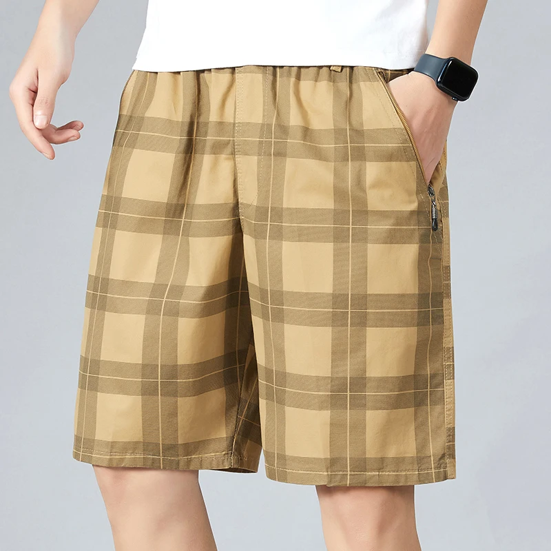 

Men's Casual Short Pants Knee Shorts Fashion Golf Plaid Zipper Pocket Large Size Y2K Korean Beach Swimsuit Travel Shorts