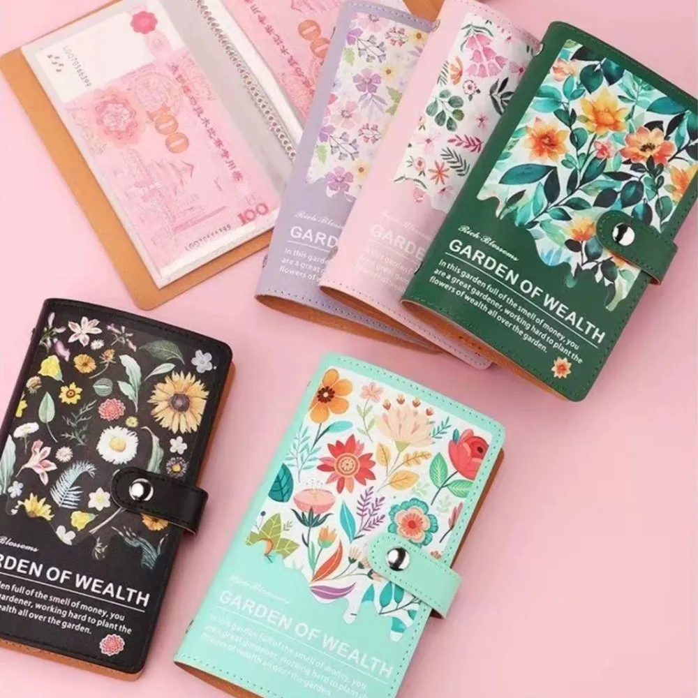 Carpeta de Cuero para Ahorro de Dinero, Cuaderno de Presupuesto Impermeable, Carpeta Reutilizable con Diseño Floral para el Reto de Ahorro