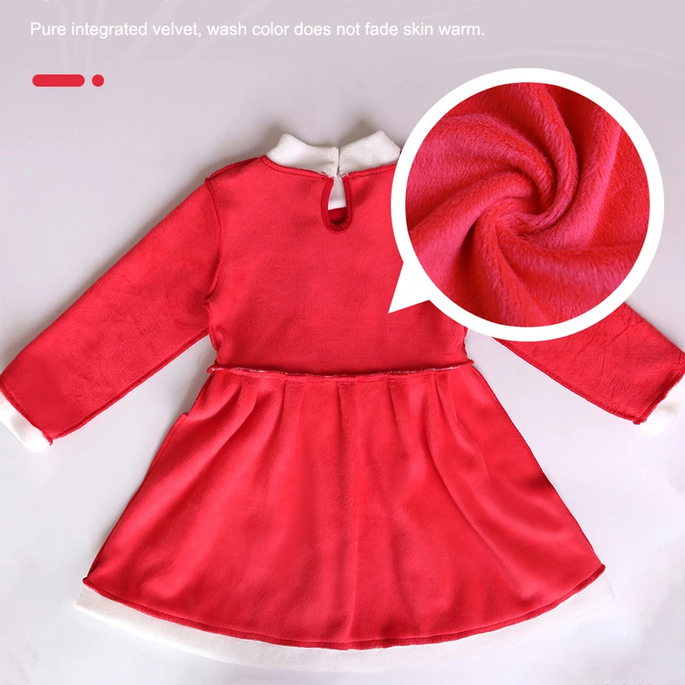 Meninas inverno velo quente vestido de natal + chapéu 2-8years crianças natal role play papai noel maquiagem bola elegante festa traje